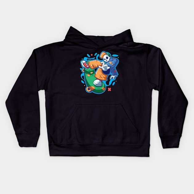 Skull Skater Kids Hoodie by yellowline